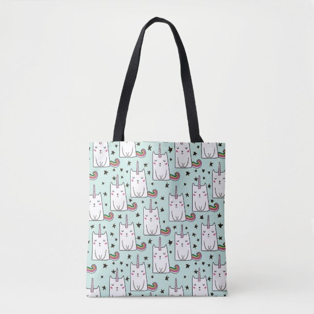 Cute Hand Drawn Unicorn Cat Pattern Tote Bag (Front)