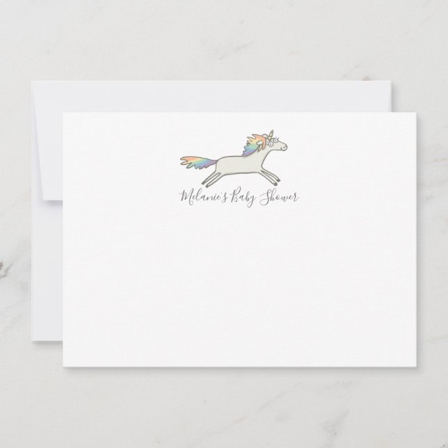Cute Hand Drawn Unicorn Clean Custom Stationery Invitation (Front)