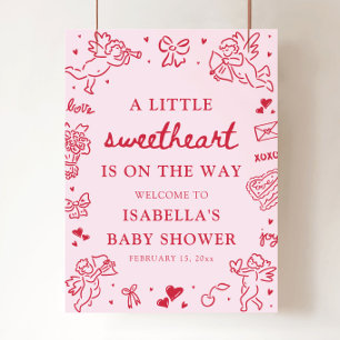 Cute Hand Drawn Valentine Baby Shower Welcome Sign