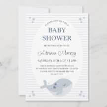 Cute Hand Drawn Whale Dusty Blue Baby Shower