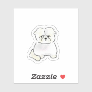 Cute Hand-Drawn White Fluffy Shih Tzu Dog