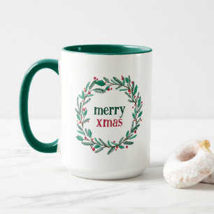 Cute Hand Drawn Wreath Merry Christmas Holiday  Mug
