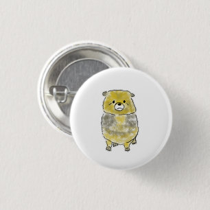 Cute Hand-Drawn Yellow Head Grey Body Bear Dog 3 Cm Round Badge