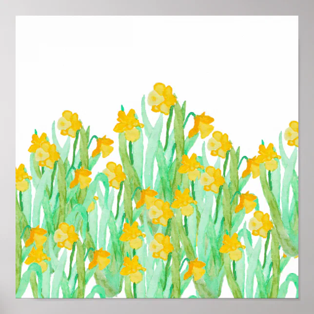 Cute hand drawn yellow watercolor daffodil poster | Zazzle
