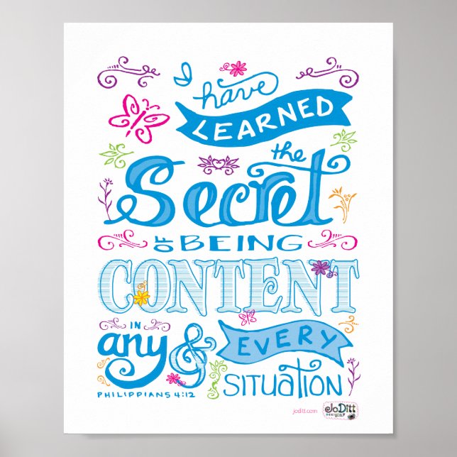 Cute Hand Lettered Bible Verse Scripture Pink Blue Poster (Front)