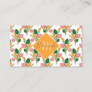 Cute Hand Paint Green Foliage Pink Design Business Card