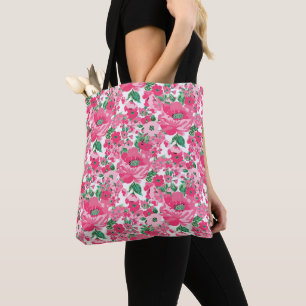 Cute Hand Paint Pink Flowers Elegant White Design Tote Bag