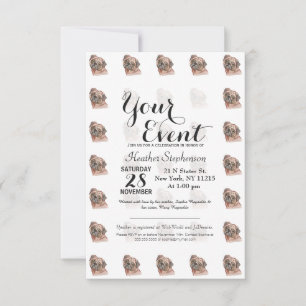Cute Hand Painted Black Brown Watercolor Pug Dog Invitation