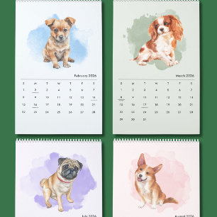 Cute Hand-Painted Dogs Art Wall Calendar