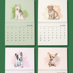 Cute Hand-Painted Dogs Art Wall Calendar