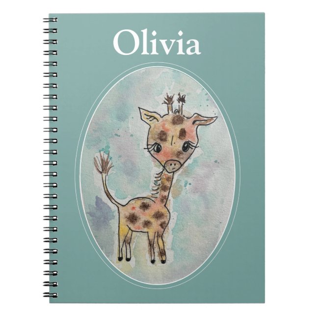 Cute Hand Painted Giraffe Personalised  Notebook (Front)