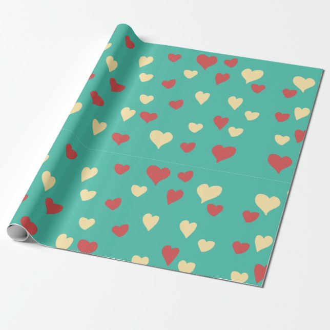 Cute Hand Painted Hearts Valentine Wrapping Paper (Unrolled)