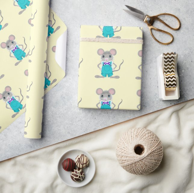 Cute Hand Painted Little Mouse in Overalls Wrapping Paper (Crafts)