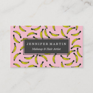 Cute Hand Painted Watercolor Bananas and Pink Business Card