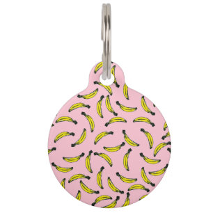 Cute Hand Painted Watercolor Bananas and Pink Pet Tag