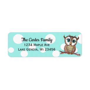 Cute hand painted watercolor owl teal polka dot