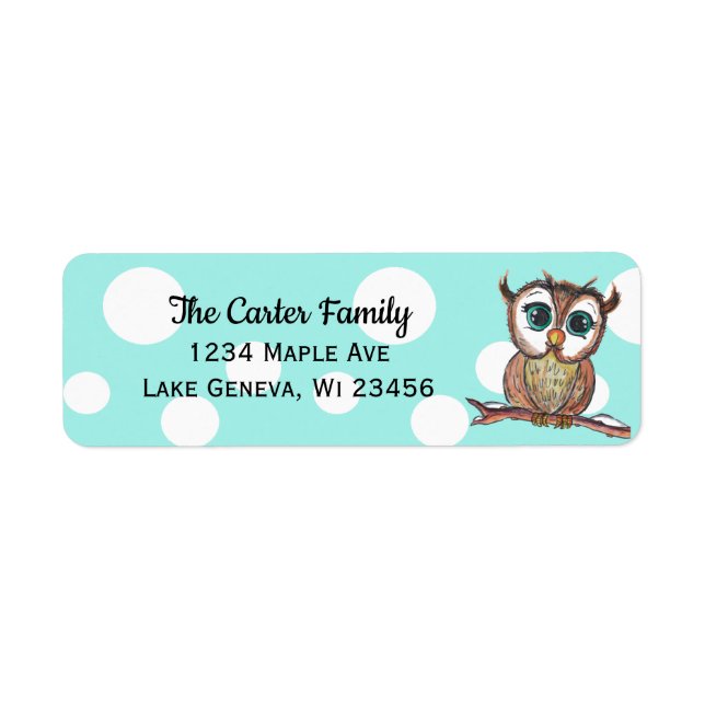 Cute hand painted watercolor owl teal polka dot (Front)