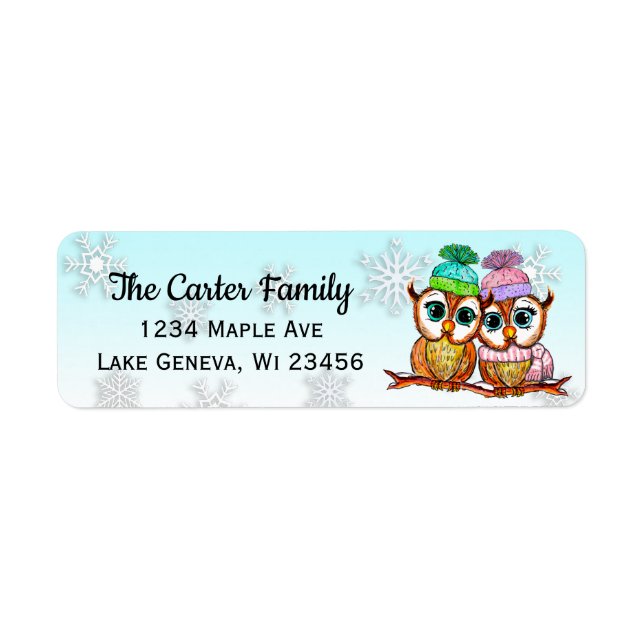 Cute hand painted watercolor owls snowflakes (Front)