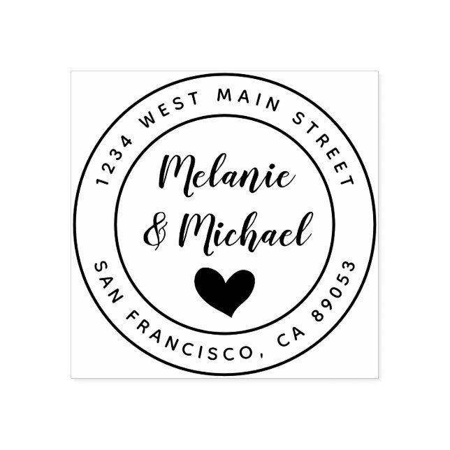 Cute Hand Written Names & Round Return Address Rubber Stamp (Imprint)