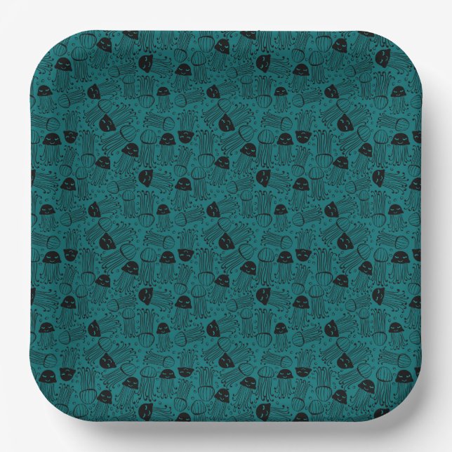 Cute handmade jelly fish pattern background paper plate (Front)