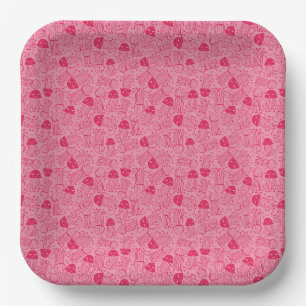 Cute handmade jelly fish pattern pink background paper plate