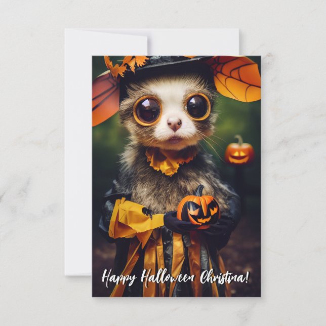 Cute Handmade Style Autumn Pumpkin Halloween Cat  Card (Front)