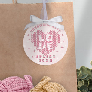 Cute Handmade With Love Crochet Yarn Blush Pink Classic Round Sticker