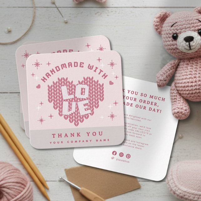 Cute Handmade With Love Crochet Yarn Thank you Square Business Card (Cute Handmade With Love Crochet Yarn Thank you Squ Square Business Card)