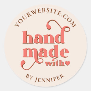 Cute Handmade with Love Heart Pink Terracotta Classic Round Sticker