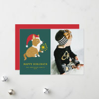 Cute Handpainted Corgi in Santa Hat Dog Photo