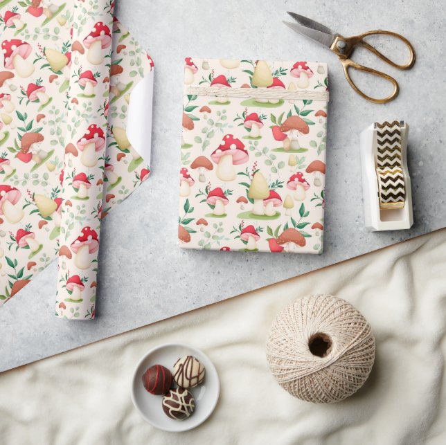 Cute Handpainted Mushroom  Wrapping Paper (Crafts)
