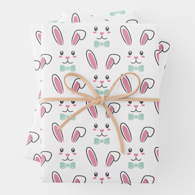 Cute Handsome Easter Bunny Ears Face Happy Easter  Wrapping Paper Sheet (In situ)