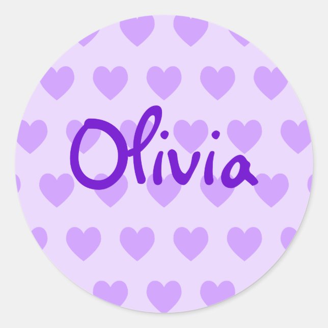 Cute Handwriting Style Personalised Purple Hearts Classic Round Sticker (Front)