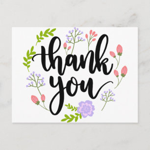Cute handwritten floral typography Thank you Postcard