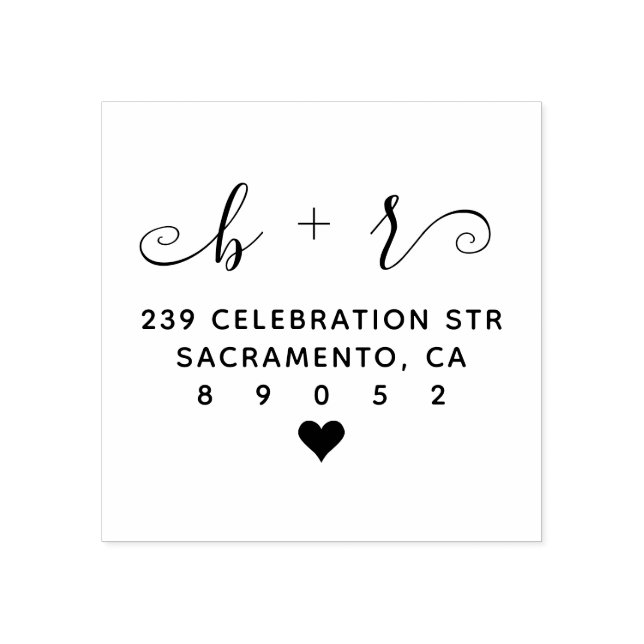 Cute Handwritten Initials Wedding Return Address Rubber Stamp (Imprint)