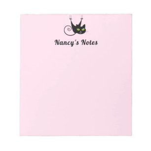 Cute Hang in There Hanging Black Cat Green Eyes Notepad