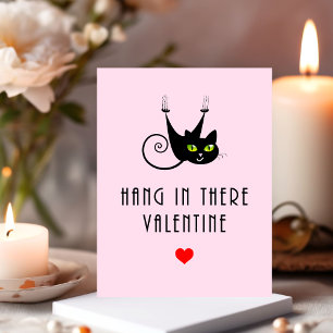 Cute Hang in There Valentine Hanging Black Cat Postcard