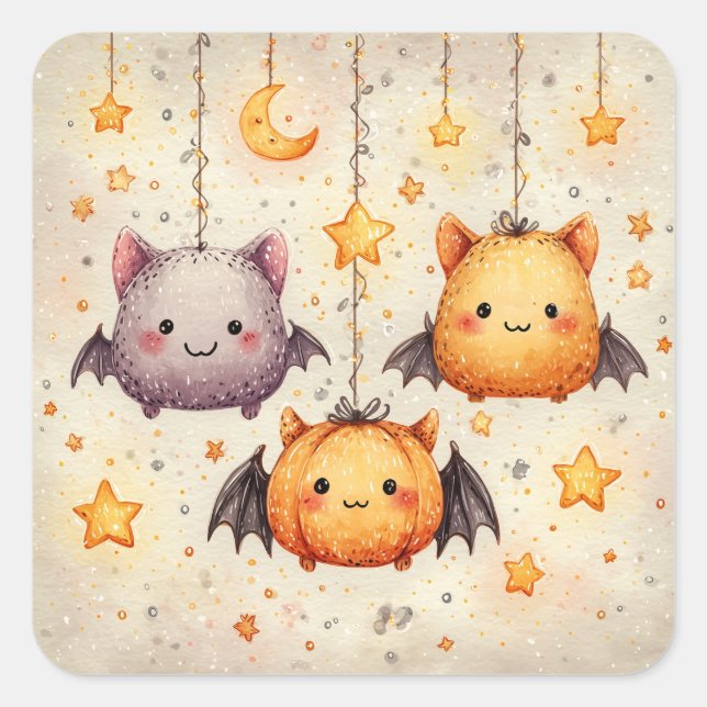 Cute Hanging Bats Halloween Stickers (Front)
