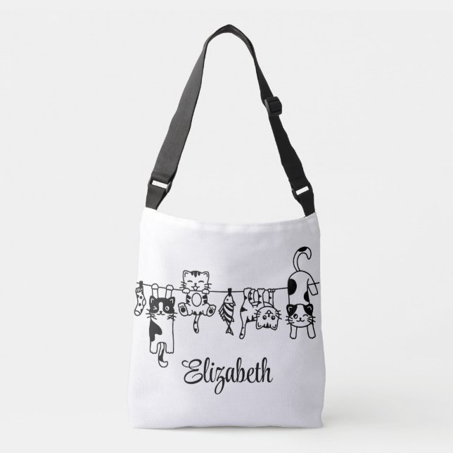 Cute Hanging Kittens Custom Name Crossbody Bag (Front)