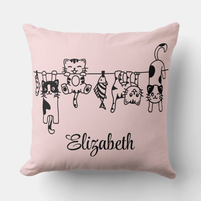 Cute Hanging Kittens Custom Name Cushion (Front)