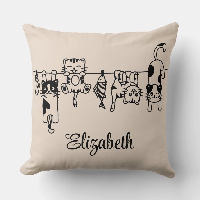 Cute Hanging Kittens Custom Name Cushion (Front)