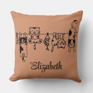 Cute Hanging Kittens Custom Name Cushion