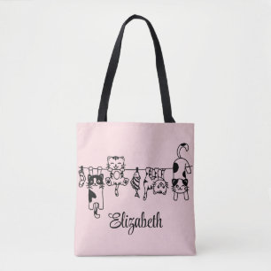 Cute Hanging Kittens Custom Name Tote Bag