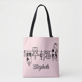 Cute Hanging Kittens Custom Name Tote Bag