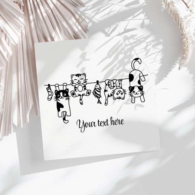 Cute Hanging Kittens Custom Text/Name Napkin (Cute Hanging Kittens Custom Text/Name Napkins on a sunny white table with neutral dry botanicals)
