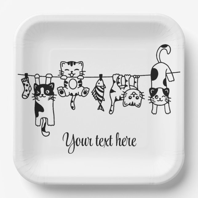 Cute Hanging Kittens Custom Text/Name Paper Plate (Front)
