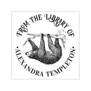 Cute Hanging Sloth #2 Library Book Name Self-inking Stamp