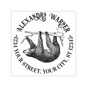 Cute Hanging Sloth #2 Name Return Address  Self-inking Stamp