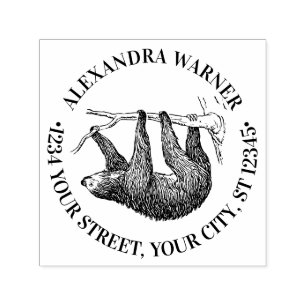 Cute Hanging Sloth #2 Name Return Address  Self-inking Stamp