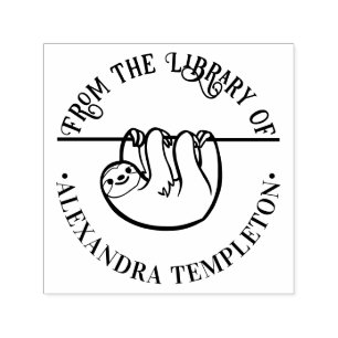 Cute Hanging Sloth “From the Library of” Book Name Self-inking Stamp